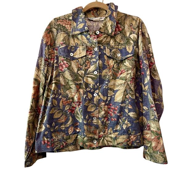 Vintage Norm Thompson floral tapestry jacket coat XL casual - Picture 1 of 12